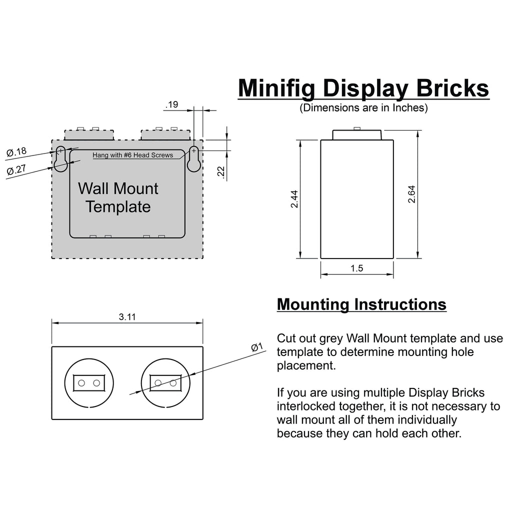 Buildable Minifig Display Brick (Set of 4, 8, 12, 16, or 24 Bricks)