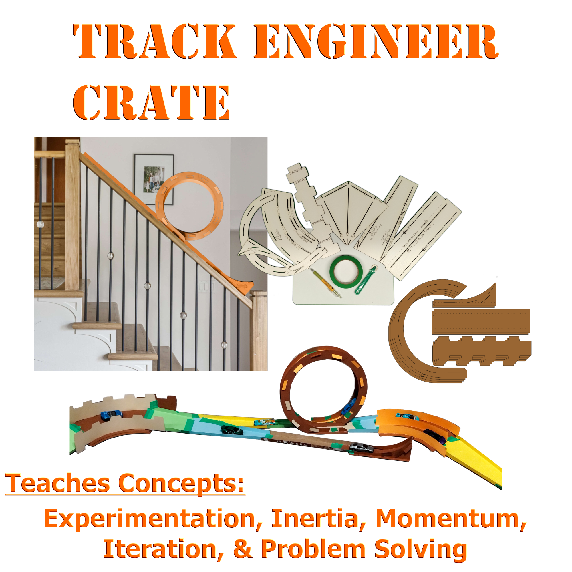 Track Engineer Crate (compatible with Hot Wheels and Matchbox) + Learning Activities for All Ages