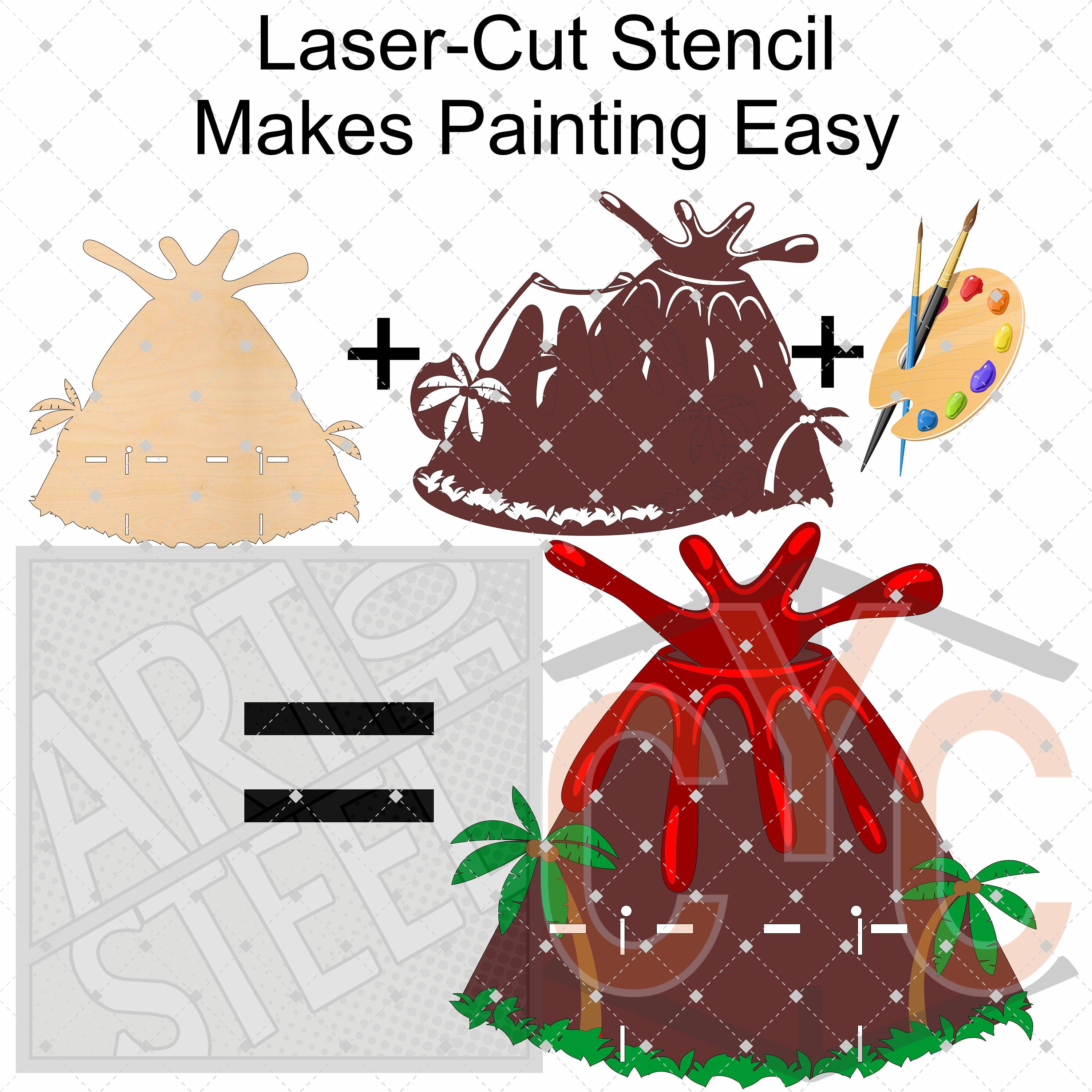 Volcano Paintable Shelf + 10 dinosaurs | STENCILS INCLUDED + How-To Video